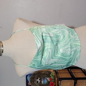 ADIKA Green Cruz Crop Halter Top Marble Print Small Y2K